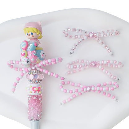Versatile bow cute pen beaded DIY accessories mobile phone hanging beaded chain millet beads finished bow accessories