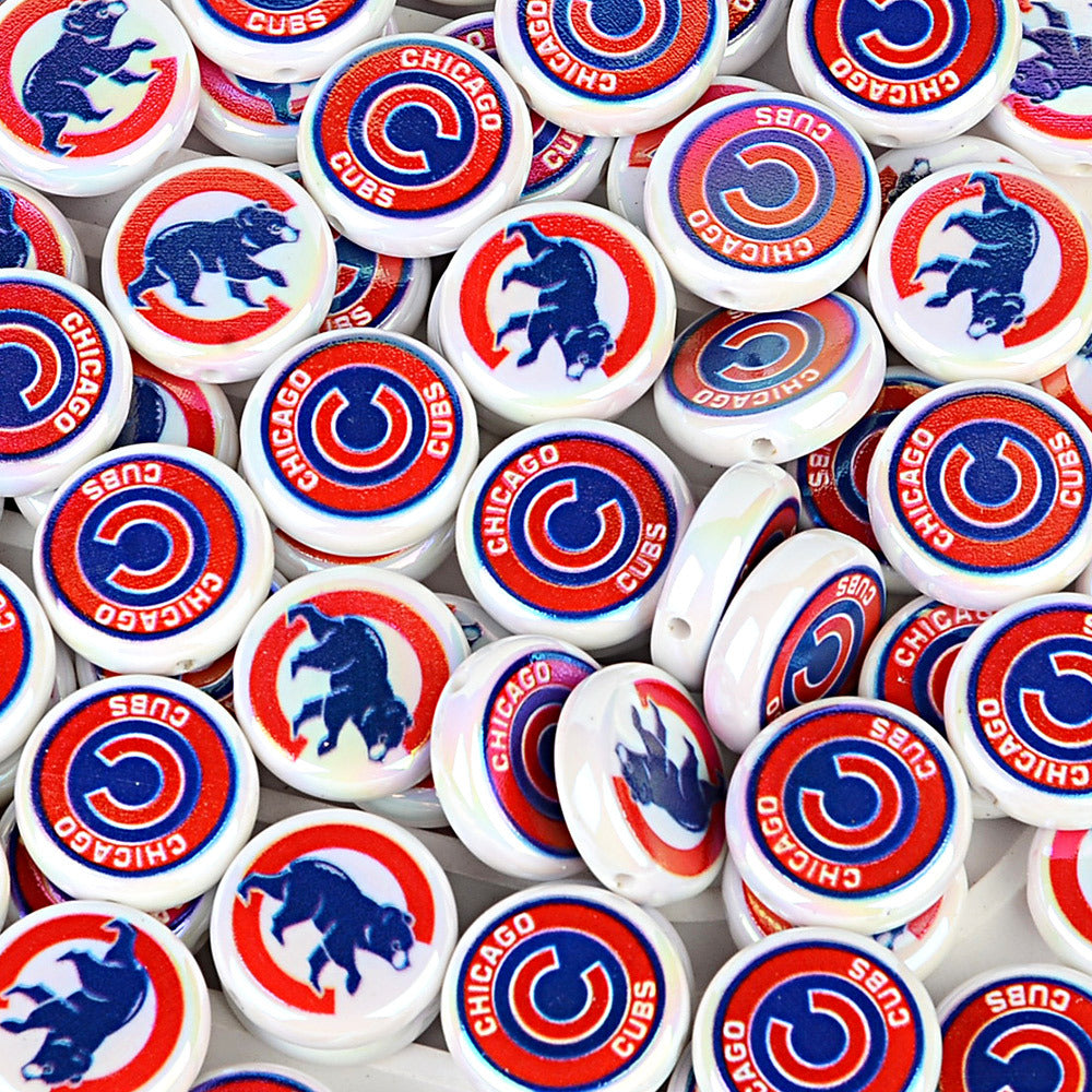 100Pcs 24mm American MLB Major Baseball League Printed Beaded Disc Beads DIY Handmade Pen Mobile Phone Chain Accessories
