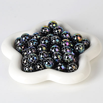 100Pcs acrylic UV plated colored fish scale pattern straight hole round bead DIY mobile phone chain keychain bead pen accessories material