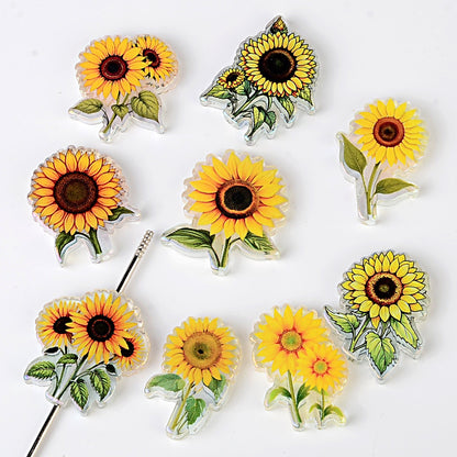 100Pcs sunflower acrylic sheet beads handmade DIY beaded accessories, sunflower transparent printing patch jewelry material
