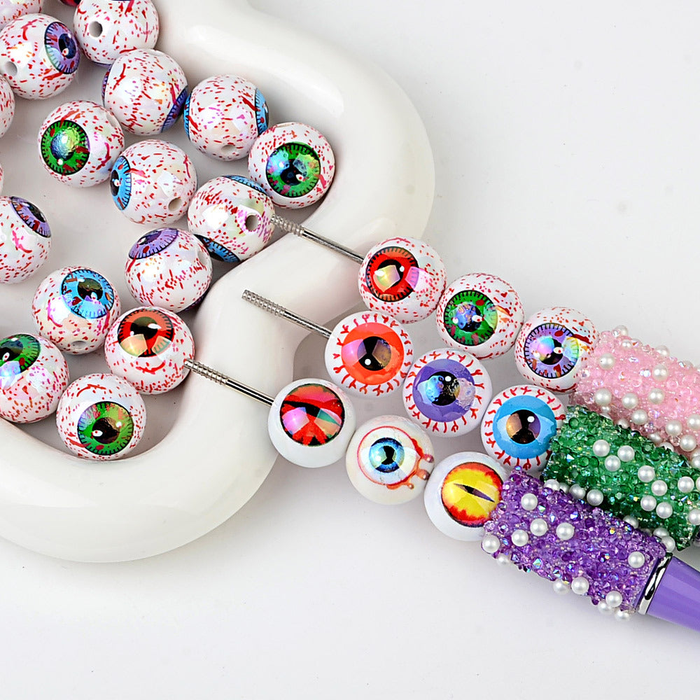 100Pcs 16mm Halloween Personalized Plated UV Colorful Horror Eyeball Beads DIY Handmade Beaded Loose Ball Pen Mobile Phone Chain Accessories