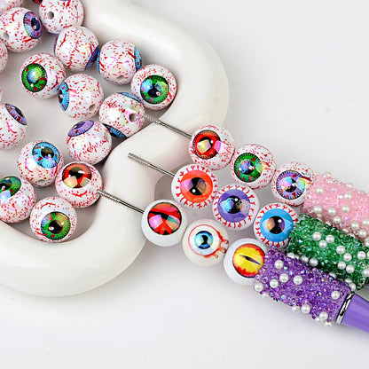 100Pcs 16mm Halloween Personalized Plated UV Colorful Horror Eyeball Beads DIY Handmade Beaded Loose Ball Pen Mobile Phone Chain Accessories