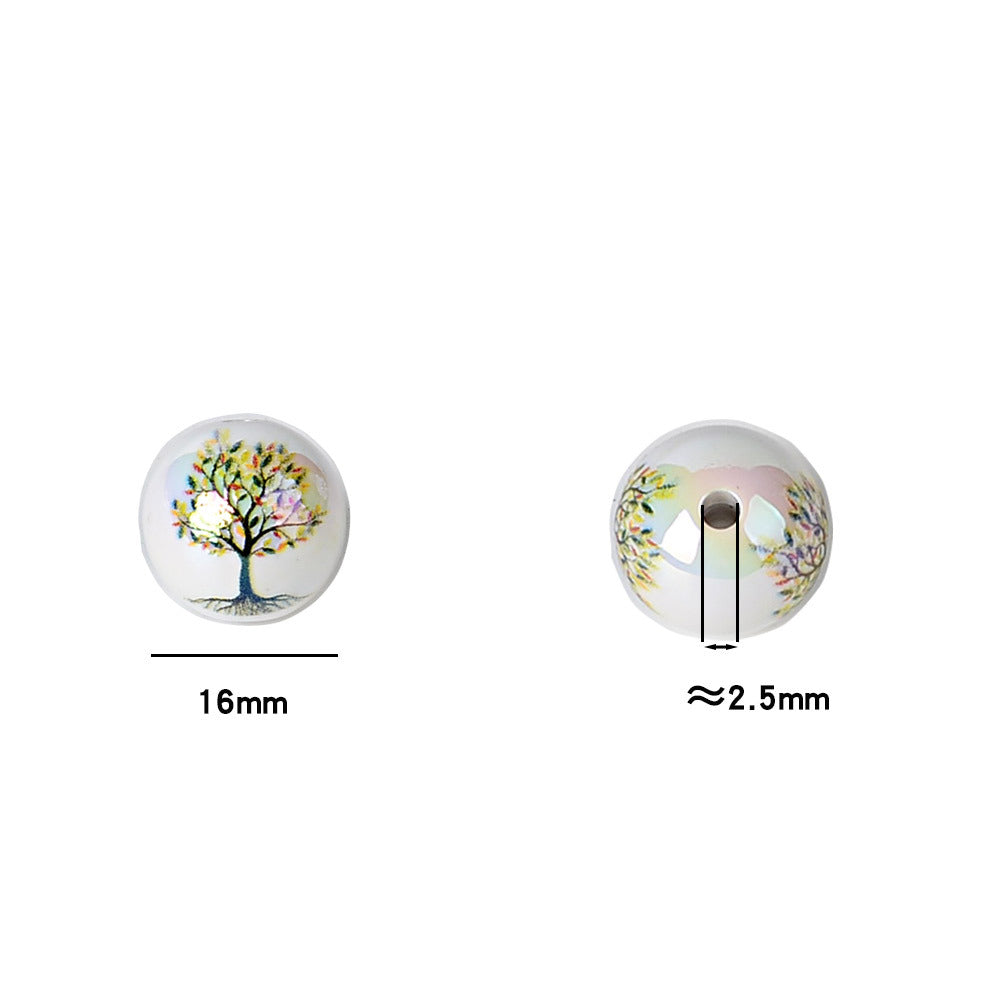 100Pcs 16mm acrylic solid color double-sided printing Tree of Life straight hole round bead DIY bracelet pendant jewelry accessories