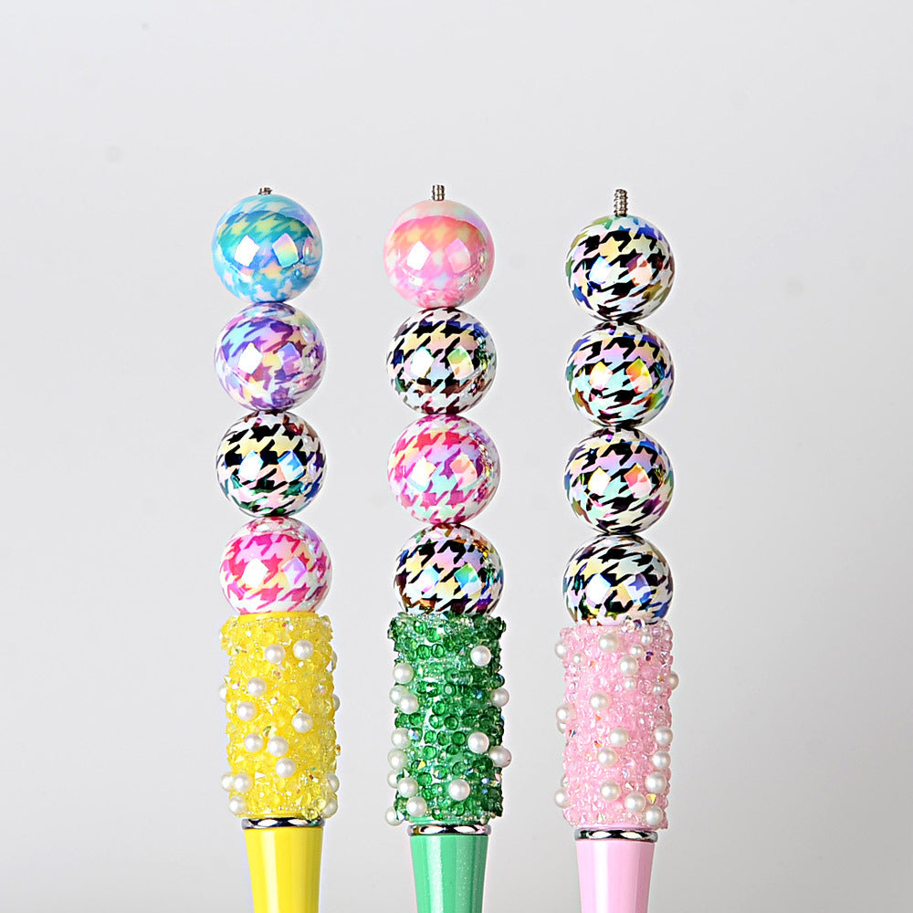 100Pcs 16mm color-plated UV printing thousand bird grid beaded DIY jewelry mobile phone chain beaded pen keychain bag chain and other accessories