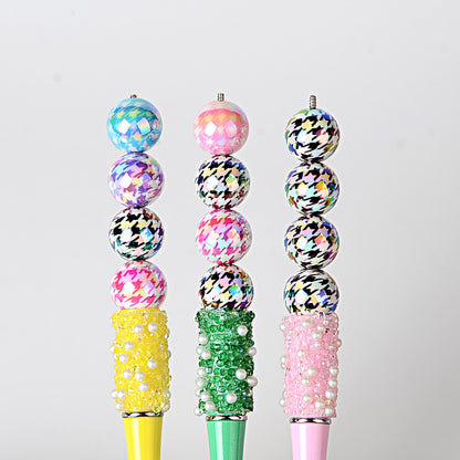 100Pcs 16mm color-plated UV printing thousand bird grid beaded DIY jewelry mobile phone chain beaded pen keychain bag chain and other accessories