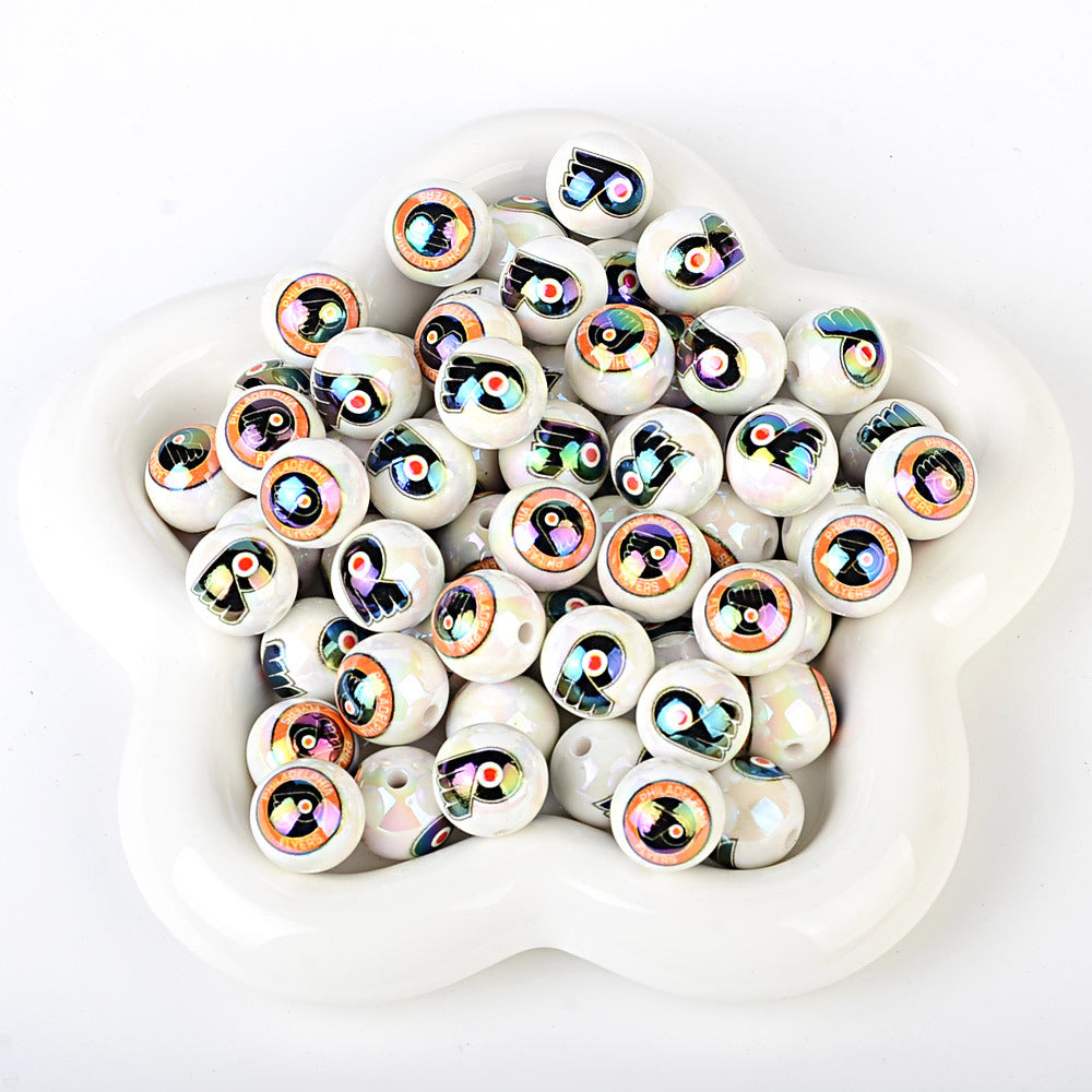 100Pcs US 32 NHL Ice Hockey Teams Printed Beads Beaded DIY Keys Mobile Phone Chain Handmade Jewelry Accessories Spot