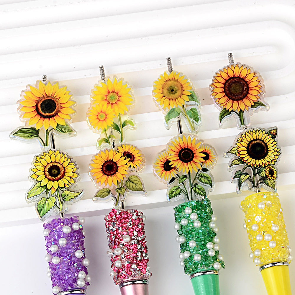 100Pcs sunflower acrylic sheet beads handmade DIY beaded accessories, sunflower transparent printing patch jewelry material