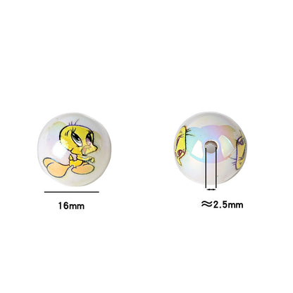 100Pcs 16mm acrylic solid color printing cartoon small yellow bird straight hole round beads, sub handmade DIY mobile phone rope jewelry accessories