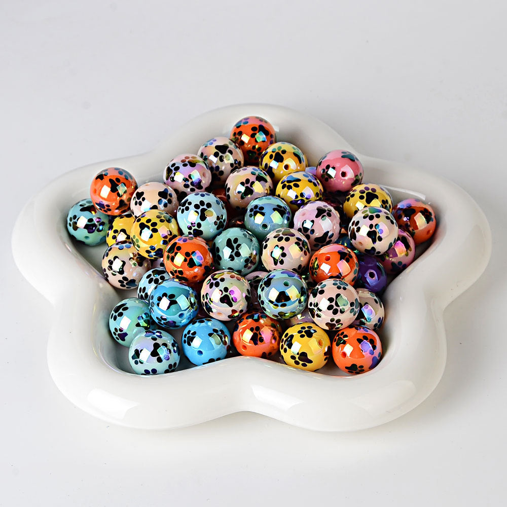 Spot 20mmUV plated colored cat paw beaded DIY jewelry mobile phone chain beaded pen and other hand-woven accessories wholesale