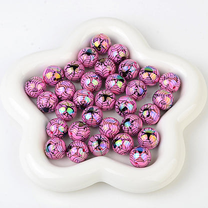 100Pcs 16mm acrylic plated Halloween theme spider straight hole round beads DIY mobile phone chain keychain accessories
