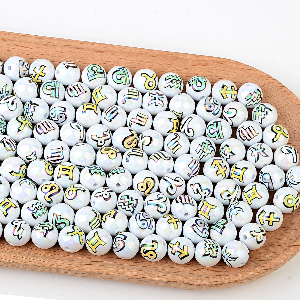 100Pcs acrylic printing twelve constellation symbols through hole round beads DIY mobile phone chain bag chain bead pen jewelry accessories