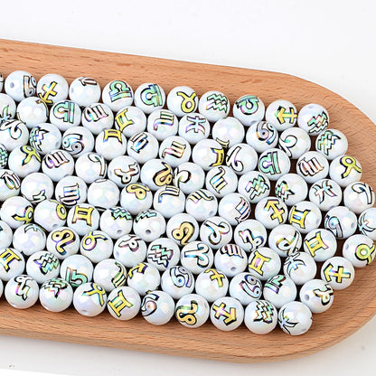 100Pcs acrylic printing twelve constellation symbols through hole round beads DIY mobile phone chain bag chain bead pen jewelry accessories