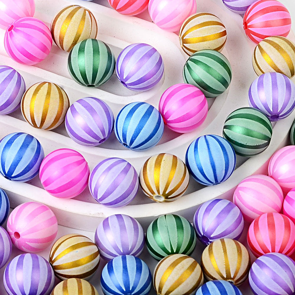 100Pcs watermelon pattern matte matte rainbow printing straight hole round bead DIY mobile phone chain keychain bead pen jewelry accessories