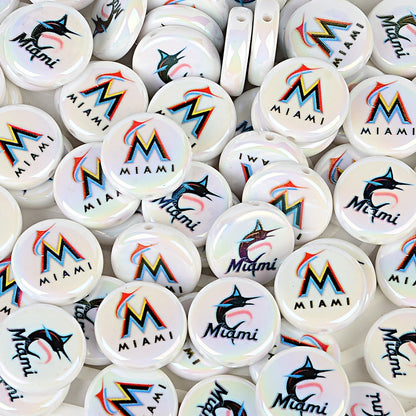 100Pcs 24mm American MLB Major Baseball League Printed Beaded Disc Beads DIY Handmade Pen Mobile Phone Chain Accessories