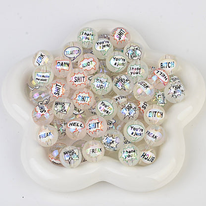 100Pcs double-sided printed English letters swear words disc beaded through hole round bead DIY handmade jewelry bracelet bag pendant material