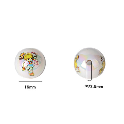 100PCS16mm acrylic plated uv printing cartoon rainbow fairy straight hole round bead DIY mobile phone rope keychain accessories