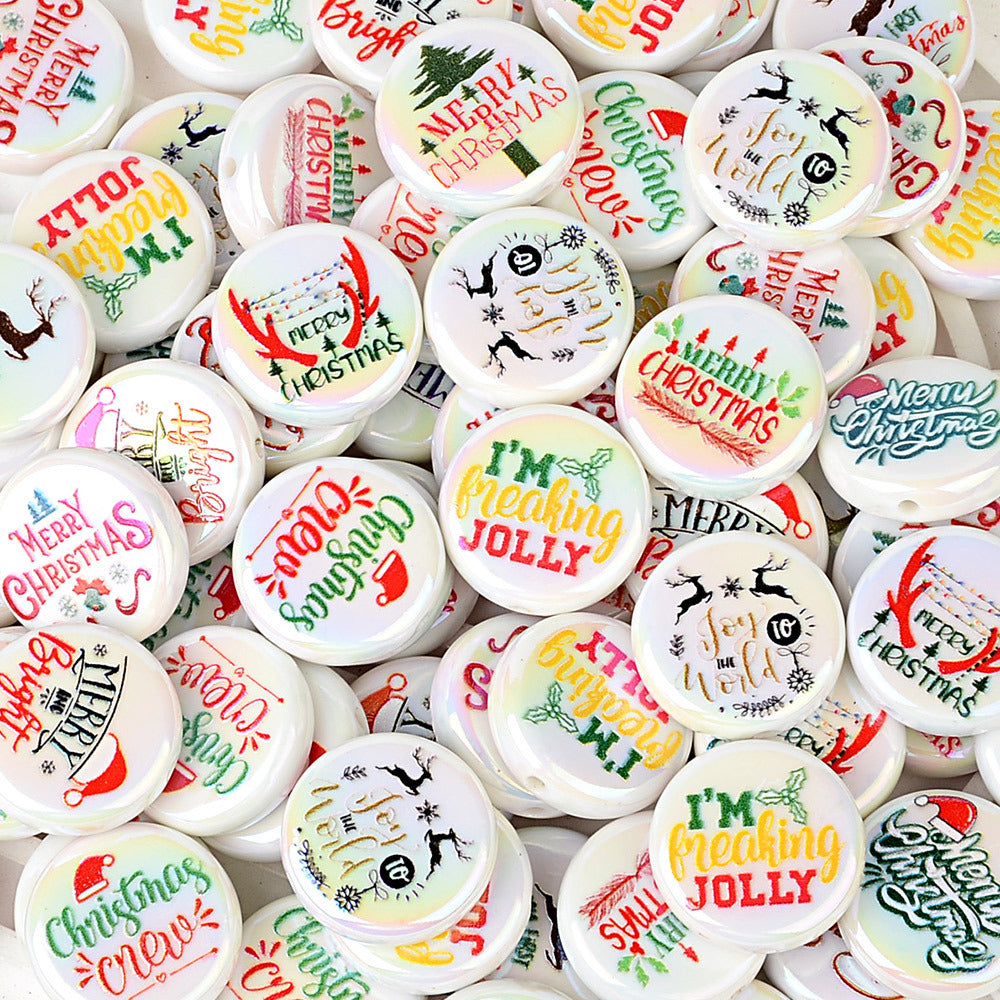 100Pcs Christmas themed acrylic flat beads Santa snowman Christmas tree gingerbread man DIY handmade accessories wholesale