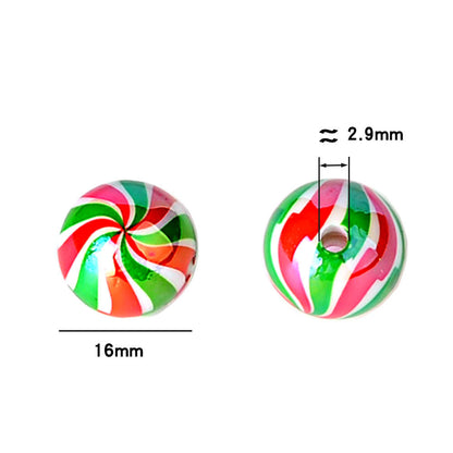 100Pcs 16mm acrylic Christmas color striped printed round beads DIY beaded mobile phone chain keychain loose beads wholesale