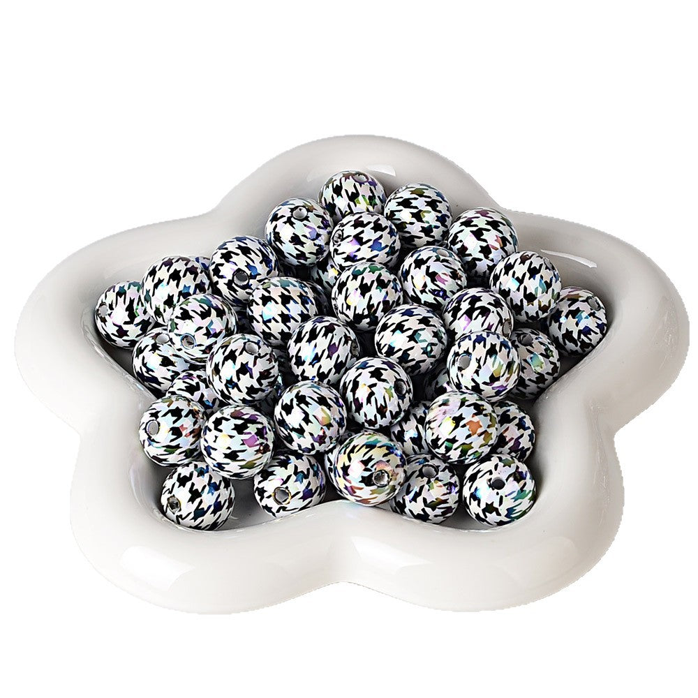 100Pcs 16mm color-plated UV printing thousand bird grid beaded DIY jewelry mobile phone chain beaded pen keychain bag chain and other accessories