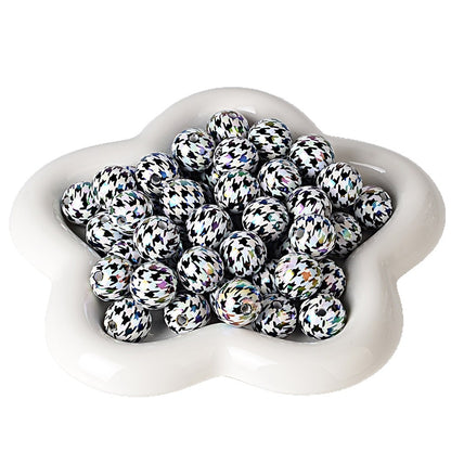 100Pcs 16mm color-plated UV printing thousand bird grid beaded DIY jewelry mobile phone chain beaded pen keychain bag chain and other accessories