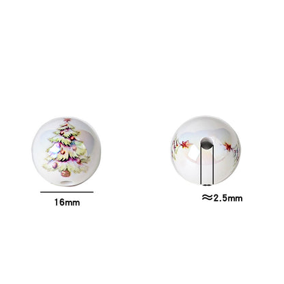 100Pcs 16mm solid color Christmas beads printed Santa Claus Christmas tree beaded DIY mobile phone chain bag chain accessories