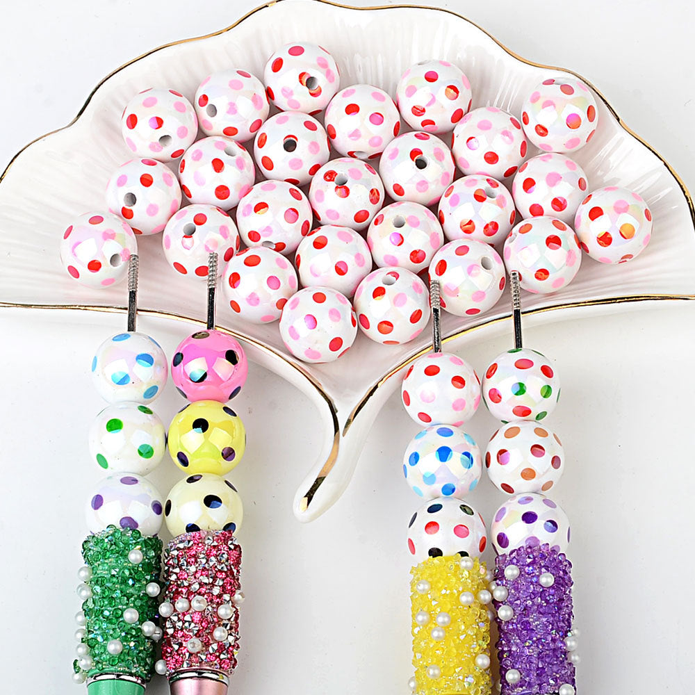 100Pcs hot-selling printing color dot through-hole beads DIY handmade bead pen mobile phone chain car pendant accessories wholesale