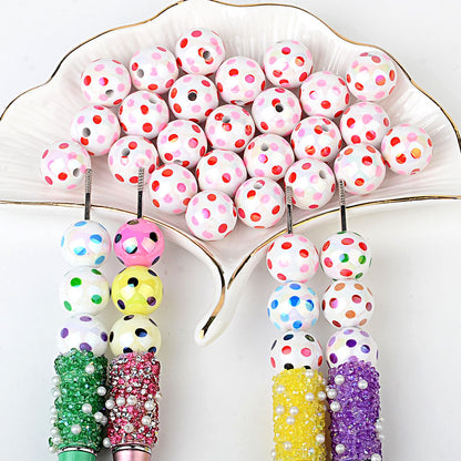 100Pcs hot-selling printing color dot through-hole beads DIY handmade bead pen mobile phone chain car pendant accessories wholesale