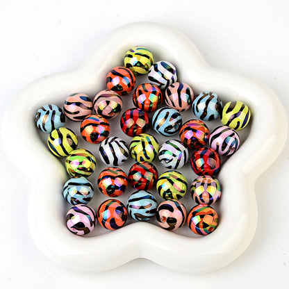 100Pcs UV plated colored acrylic zebra pattern line round beads colored striped beads DIY mobile phone chain keychain beaded material