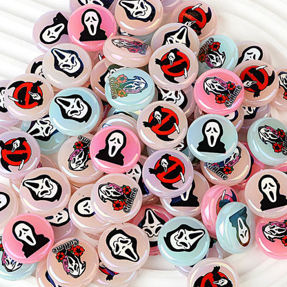100Pcs Halloween elements grimace printing through hole flat beads DIY bead pen mobile phone chain jewelry loose beads accessories