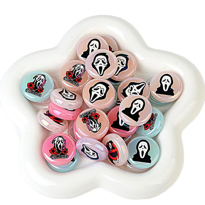 100Pcs Halloween elements grimace printing through hole flat beads DIY bead pen mobile phone chain jewelry loose beads accessories