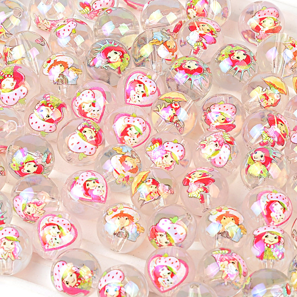 100Pcs UV strawberry girl printed beads DIY bead pen mobile phone chain keychain car hanging, etc. With DIY bracelet loose beads