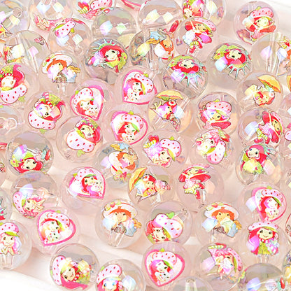 100Pcs UV strawberry girl printed beads DIY bead pen mobile phone chain keychain car hanging, etc. With DIY bracelet loose beads