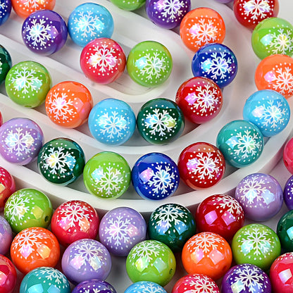 100Pcs acrylic UV plating color printing color Christmas snowflake round beads DIY handmade jewelry beaded material accessories