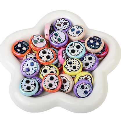100Pcs 24mm double-sided UV plated colored skull disc beaded DIY handmade beaded pen mobile phone chain jewelry accessories