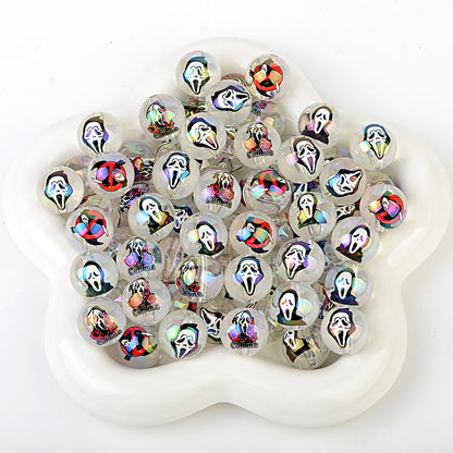 100Pcs 16mm Halloween grimace double-sided printed through-hole round beads DIY bead pen car hanging mobile phone chain loose bead accessories