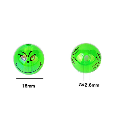 100Pcss 16mm fluorescent green Grinch expression acrylic through-hole round beads DIY handmade jewelry loose bead accessories wholesale