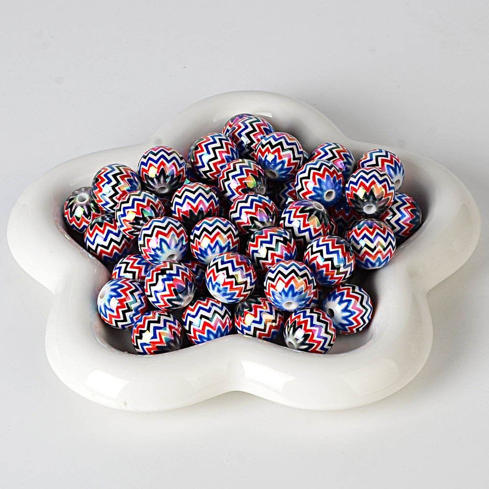 100Pcs 16mm acrylic rainbow wavy print round beads DIY bead pen mobile phone chain keychain car hanging accessories