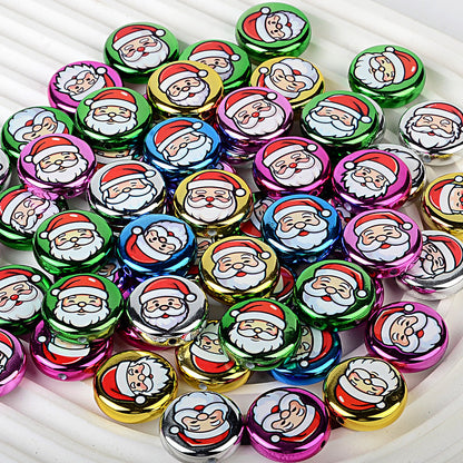 100Pcs 24mm metallic Christmas series printed through-hole flat beads DIY mobile phone bag chain jewelry accessories wholesale