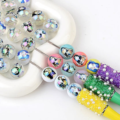 100Pcs Printed Halloween Theme Emily Victor Character Straight Hole Beads DIY Handmade Necklace Bead Pen Accessories