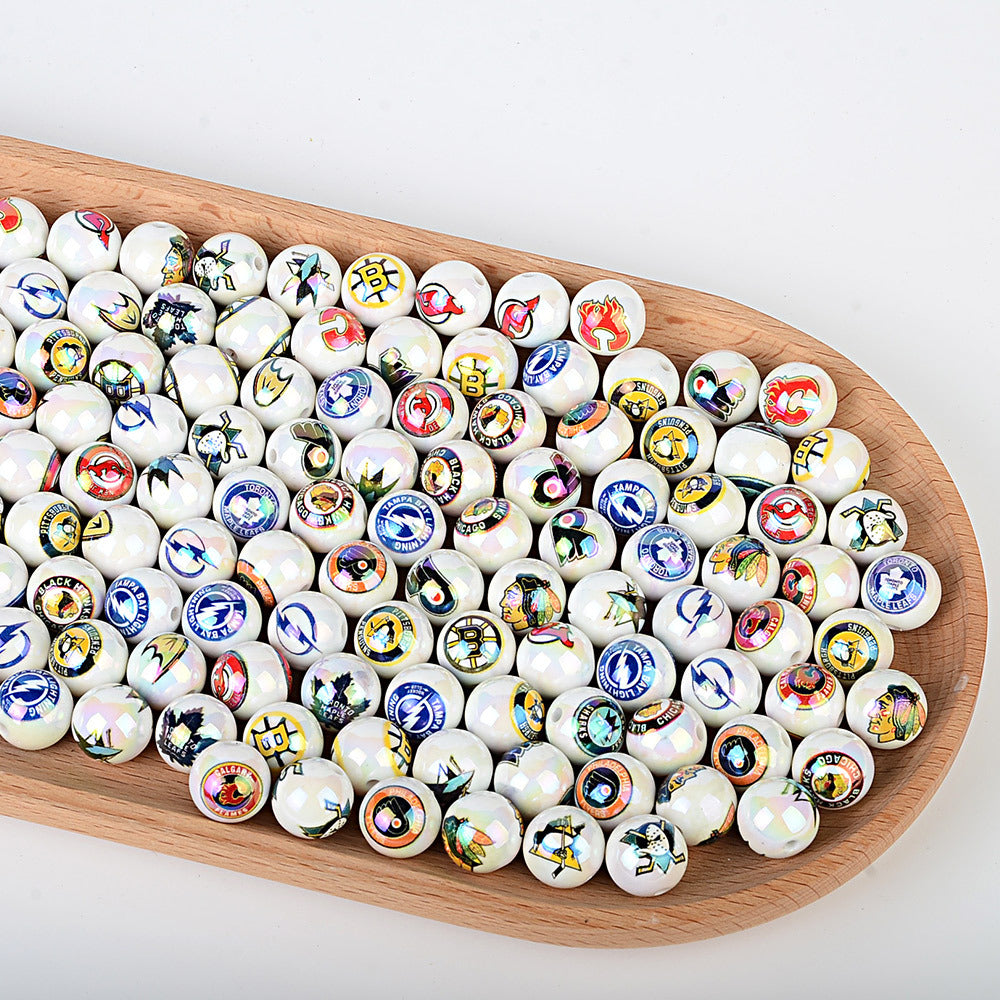 100Pcs US 32 NHL Ice Hockey Teams Printed Beads Beaded DIY Keys Mobile Phone Chain Handmade Jewelry Accessories Spot