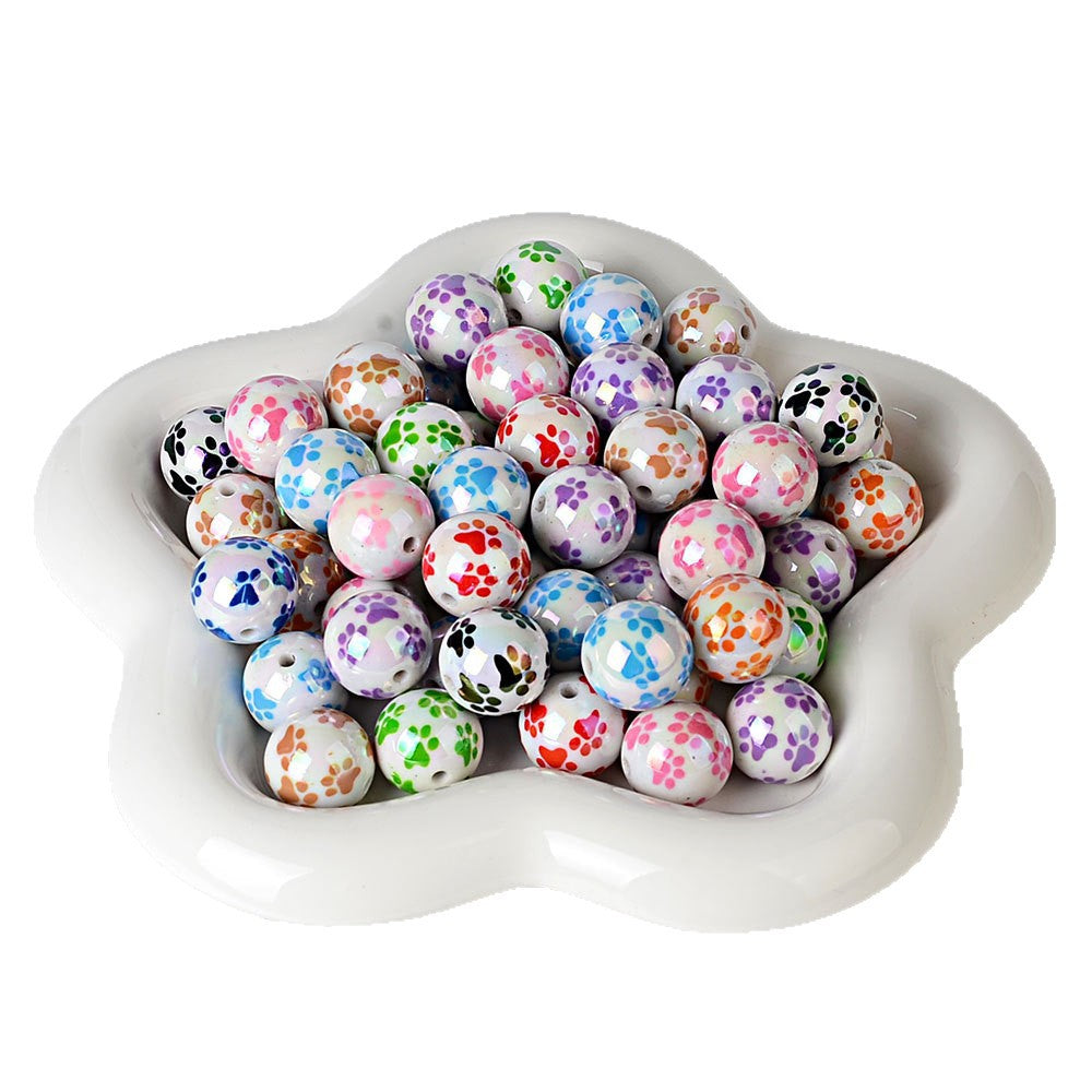 Spot 20mmUV plated colored cat paw beaded DIY jewelry mobile phone chain beaded pen and other hand-woven accessories wholesale
