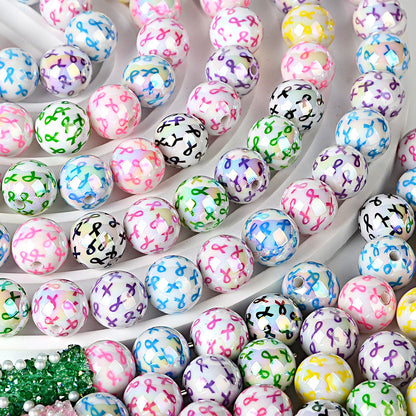 100Pcs cross-border color ribbon printing straight hole round beads DIY mobile phone chain bracelet necklace color plating accessories material wholesale