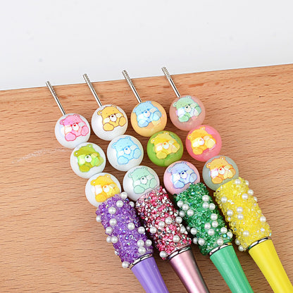 100Pcs Plated Color Printing Love Rainbow Bear Cartoon Round Cake Beaded DIY Pen Mobile Phone Chain Keychain Accessories