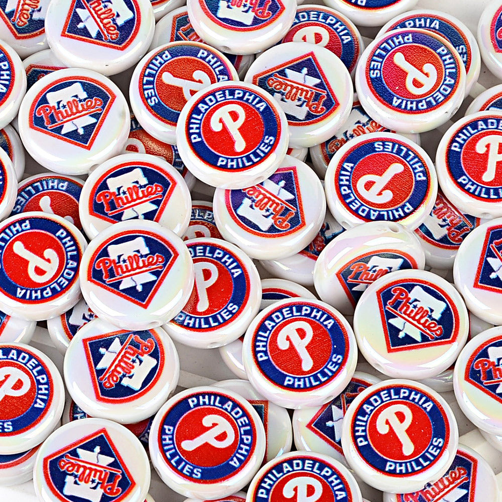 100Pcs 24mm American MLB Major Baseball League Printed Beaded Disc Beads DIY Handmade Pen Mobile Phone Chain Accessories