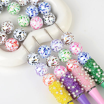 100Pcs new color music symbol printing straight hole round beads DIY mobile phone chain bead pen plated color jewelry accessories wholesale