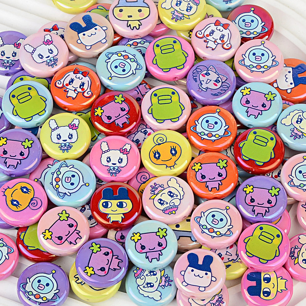 100Pcs UV plated color printing Tuoma gezi round cake beads loose beads DIY bead pen mobile phone chain keychain accessories