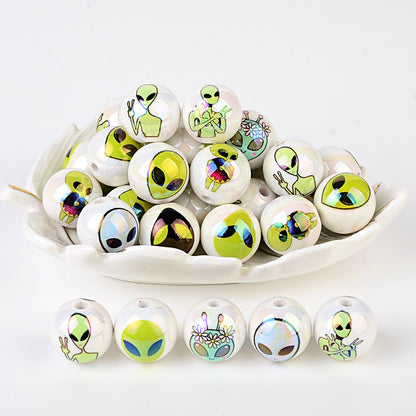 100Pcs acrylic solid color printing alien 16mm vertical hole DIY Douyin live broadcast mobile phone rope keychain pen accessories