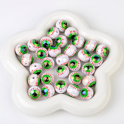 100Pcs 16mm Halloween Personalized Plated UV Colorful Horror Eyeball Beads DIY Handmade Beaded Loose Ball Pen Mobile Phone Chain Accessories
