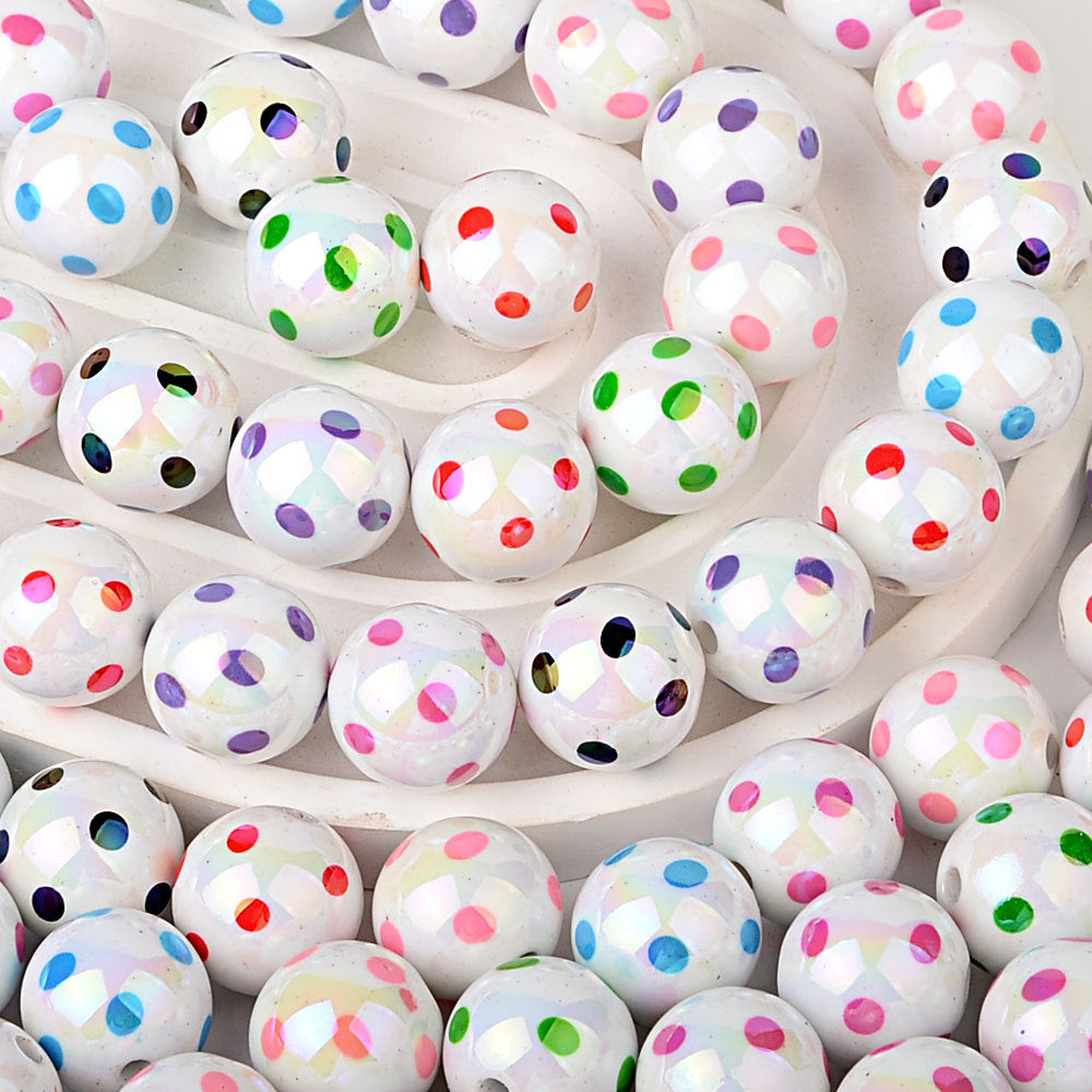 100Pcs hot-selling printing color dot through-hole beads DIY handmade bead pen mobile phone chain car pendant accessories wholesale