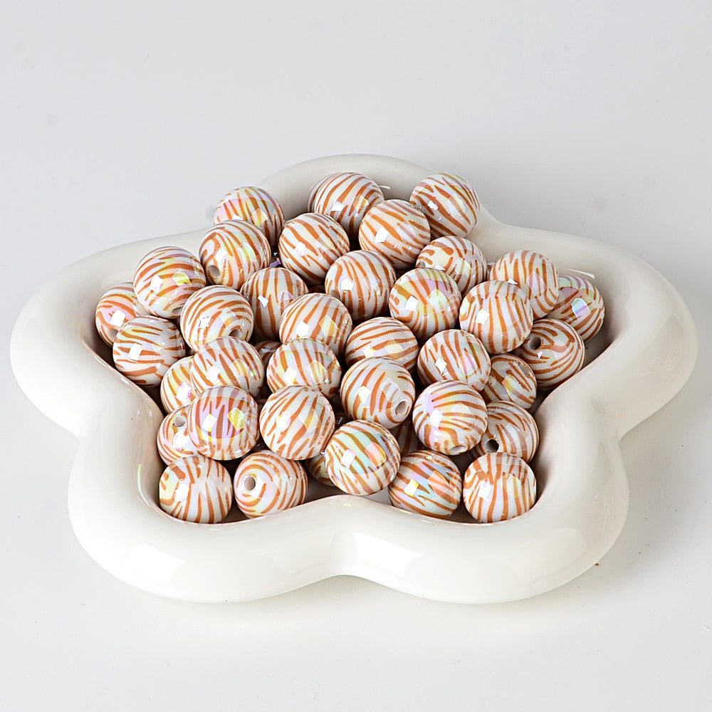 100Pcs 16mm acrylic zebra pattern straight hole round beads DIY handmade string loose beads mobile phone chain pen necklace jewelry accessories
